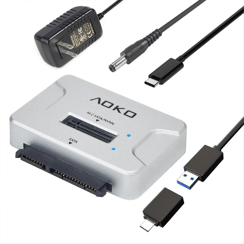 AOKO محطة إرساء USB لمشغل M.2 SATA/NVMe، محول قارئ القرص الصلب، غلاف خارجي لمشغل M.2 SSD لمشغلات M.2 PCIe NVMe وSATA SSDs، متوافق مع SATA III HDD/SSD (محطة M.2 أو محول SATA) - Image 1